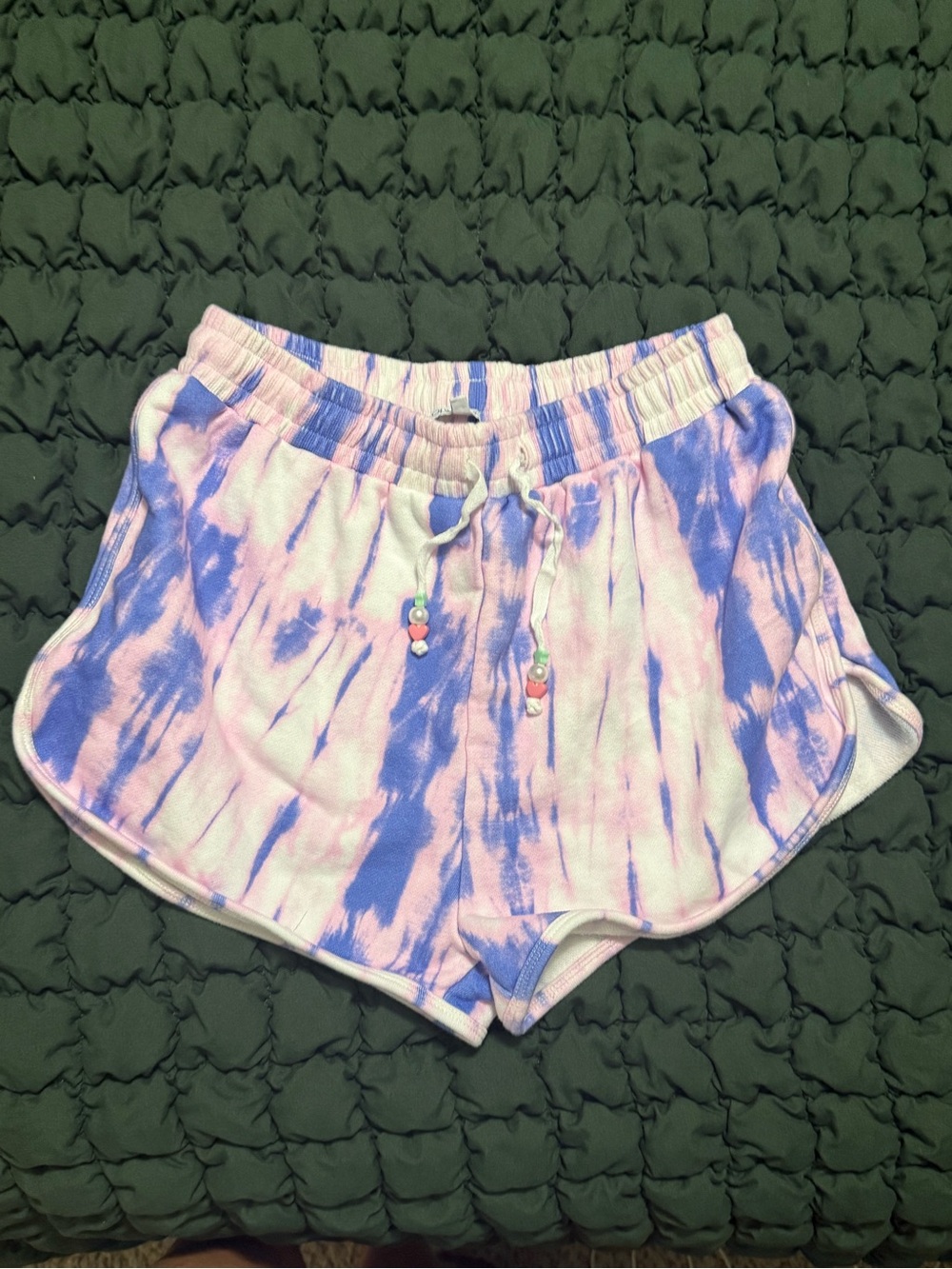 OLIVIA RUBIN Tie-Dye Lounge Shorts with Beaded Drawstrings